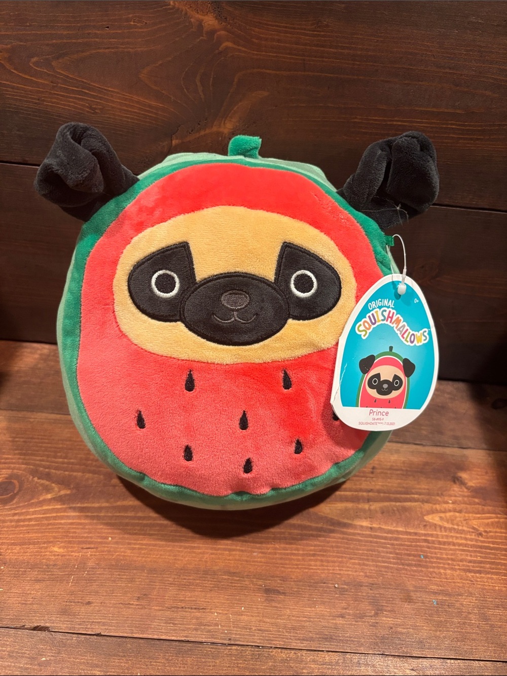 Squishmallows Prince 7”Watermelon Pug Plush - Red, Green, Black